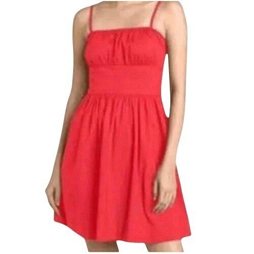 Theory Red Empire Waist Luxe Cotton Spaghetti Strap Mini Dress Nwot Size 6